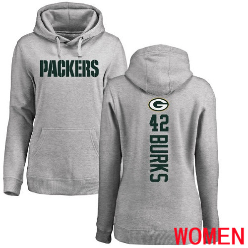 Green Bay Packers Ash Women #42 Burks Oren Backer Nike NFL Pullover Hoodie Sweatshirts